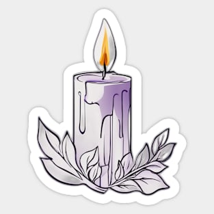 Serene Lavender Candle and Leaves Illustration No. 612 Sticker